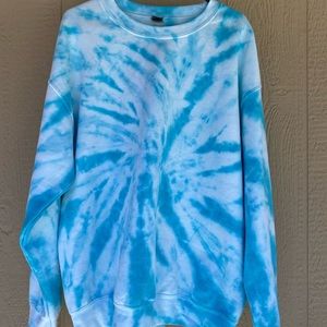 Teal Blue Tie Dye Crew Neck